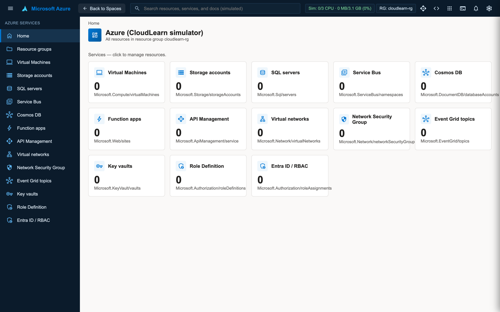 Microsoft Azure console running locally in Vyomi